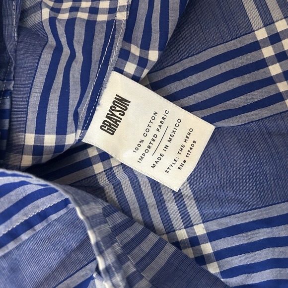 Grayson The Hero Blue White Plaid Lightweight Button Down Shirt Blouse Sz 1 XS - Picture 8 of 8